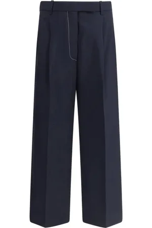 Thom Browne Bukser, Dame, Blå, S, Uld, Elegante uldbukser med hvide syninger