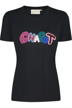 Fabienne Chapot Top, Dame, Sort, S, Uld, Broderet T-shirt med Rund Hals