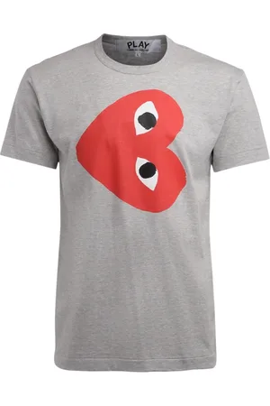 Comme des Garçons Top, Herre, Grå, S, Bomuld, Grå T-shirt med rødt horisontalt hjerte