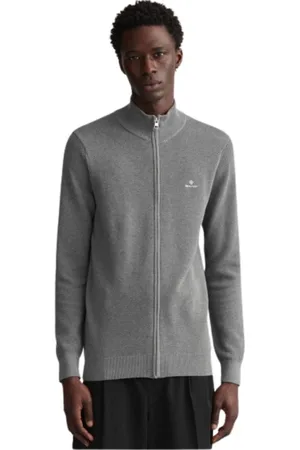 GANT Strik, Herre, Grå, L, Bomuld, Slim Fit Zip-Up Bomulds Piquévæst