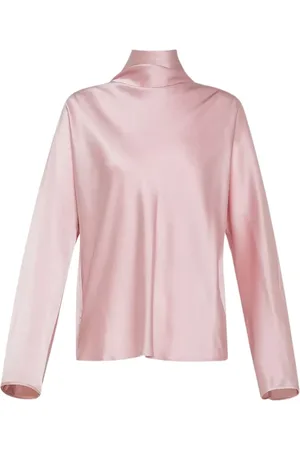FORTE FORTE Top, Dame, Lyserød, M, Satin, Silke Satin Højhalset Kimono Bluse