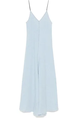 FORTE FORTE Kjole, Dame, Blå, S, V-Neck Spaghetti Strap Kjole
