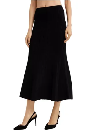 Self-Portrait Nederdel, Dame, Sort, S, Polyester, Sortstribet Flared Midi-nederdel