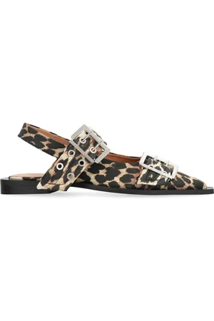 Ganni Sko, Dame, Sort, 39 EU, Satin, Leopard Satin Feminine Ballerinaer med Spænde