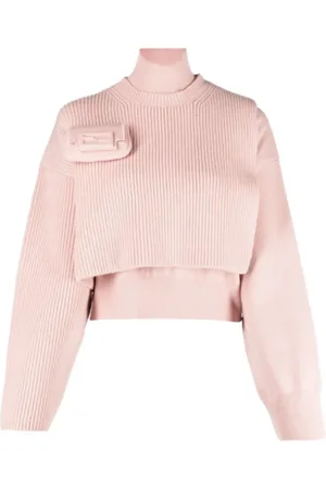 Fendi Strik, Dame, Lyserød, S, Uld, Blush Rib-Strikket Jumper