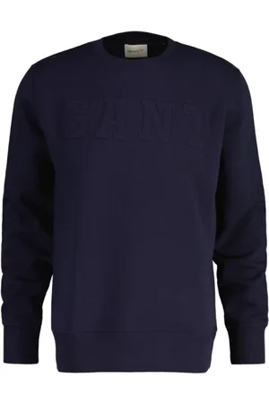GANT Strik, Herre, Blå, XL, Bomuld, Rundhalset Sweatshirt med Prægning