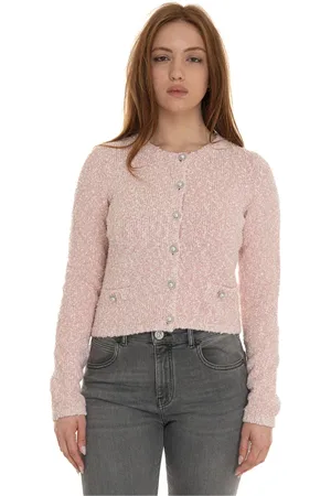 Guess Strik, Dame, Lyserød, XL, Bomuld, Chanel-stil jakke med Lurex-detaljer