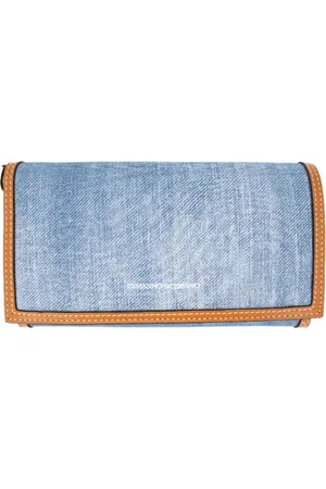 ERMANNO SCERVINO Tilbehør, Dame, Blå, ONE SIZE, Uld, Denim Tekstureret Tegnebog med Skulderrem