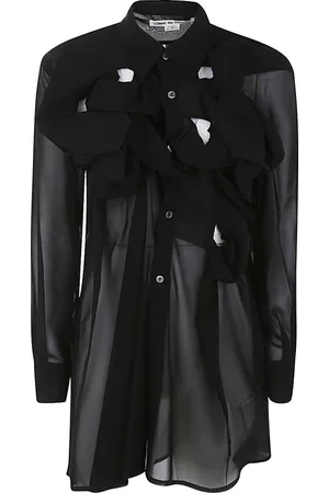 Comme des Garçons Bluser & Skjorter, Dame, Sort, M, Uld, Sort skjorte med knudedetalje