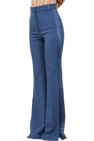 Elisabetta Franchi Bukser, Dame, Blå, L, Satin, Blå elegante bukser med smoking linje