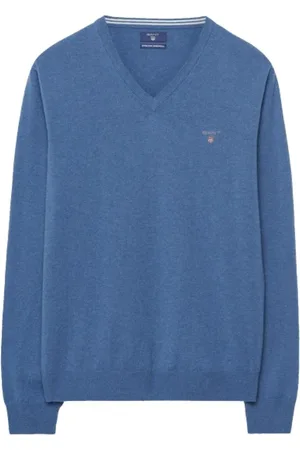 GANT Strik, Dame, Blå, 5XL, Uld, Ekstra Fin V-hals Sweater