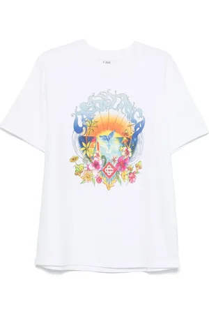 Casablanca Top, Herre, Hvid, M, Bomuld, Grafisk Print Bomulds T-shirt med Korte Ærmer