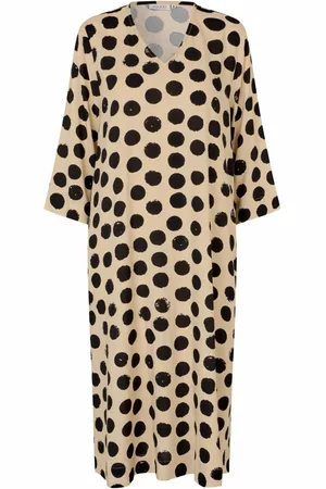Masai Kjole, Dame, Flerfarvet, 2XL, Uld, Polkaprikket kjole med 3/4 ærmer