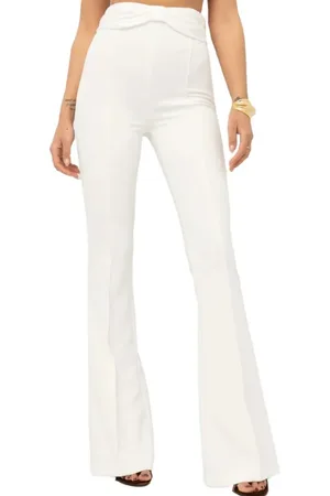 Elisabetta Franchi Bukser, Dame, Hvid, M, Satin, Flared Leg Bow Pattern Bukser