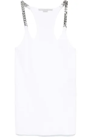 Stella McCartney Top, Dame, Hvid, L, Bomuld, Chain-Link Trim Racerback Top