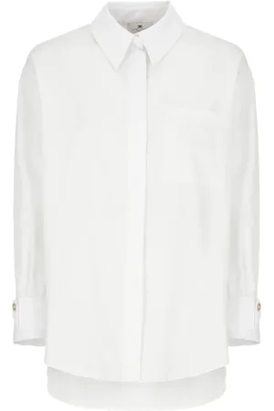 Elisabetta Franchi Bluser & Skjorter, Dame, Hvid, L, Hvid Viscose Skjorte med Krave