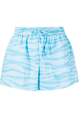 Ganni Shorts, Dame, Blå, L, Bomuld, Bomulds Elastik Printede Shorts