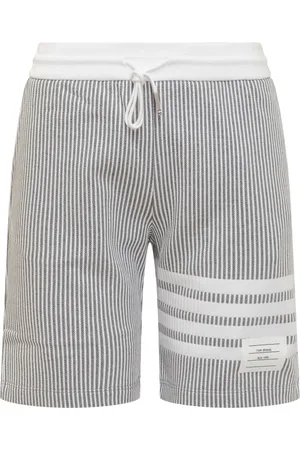 Thom Browne Shorts, Dame, Grå, M, Bomuld, 4-Bar Stribede Seersucker Shorts med Snøre