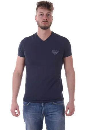 Emporio Armani Top, Herre, Blå, S, Bomuld, Afslappet Logo Print Top