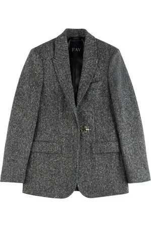 FAY Jakke, Dame, Grå, 4XL, Uld, Grå Uld Jakke med Knapper