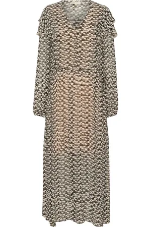 INWEAR Kjole, Dame, Flerfarvet, 2XS, Uld, V-Neck Kjole med Flæser