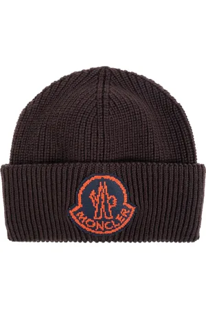 Moncler Tilbehør, Herre, Brun, ONE SIZE, Uld, Logo Patch Uld Beanie