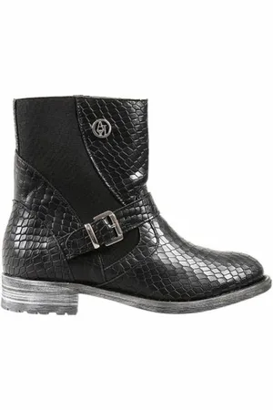 Emporio Armani Sko, Dame, Sort, 37 EU, Læder, Crocodile-prægede læderankelstøvler