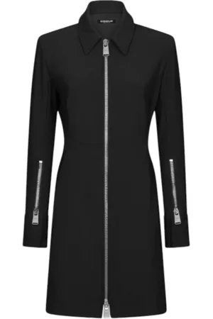 Dondup Kjole, Dame, Sort, XS, Uld, Sort Slim-Fit Kjole med Lynlås
