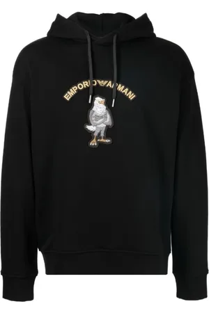 Emporio Armani Sweathshirts & Hoodies, Herre, Sort, S, Bomuld, Cartoon Manga Hættetrøje med Maxi Patch