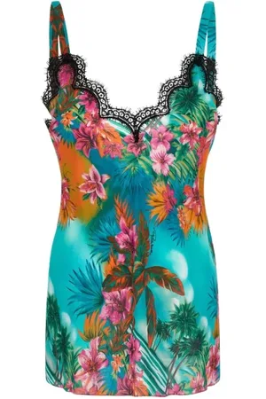 Roberto Cavalli Top, Dame, Flerfarvet, S, Hawaii Print Top Lyseblå
