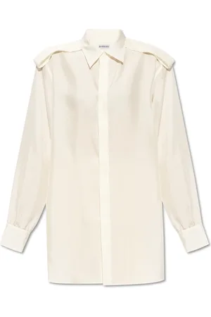 Burberry Bluser & Skjorter, Dame, Hvid, 3XS, Uld, Skjorte med skulderknapper i silke