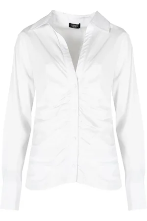 Liu Jo Bluser & Skjorter, Dame, Hvid, XL, Elegant V-hals Bluse med Knaplukning