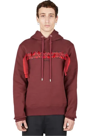Lanvin Sweathshirts & Hoodies, Herre, Rød, XS, Bomuld, Broderet Logo Hættetrøje