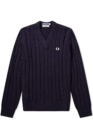 Fred Perry Strik, Herre, Blå, 3XS, Uld, Italian Reissues V-Neck Navy Sweater