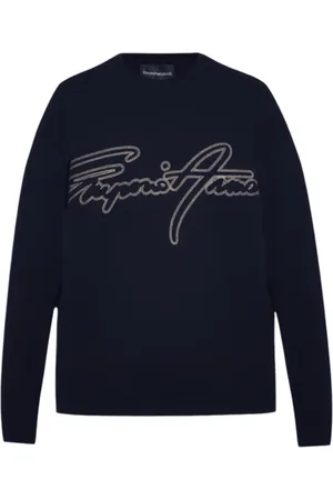 Emporio Armani Sweathshirts & Hoodies, Herre, Blå, L, Bomuld, Double Jersey Logo Sweatshirt