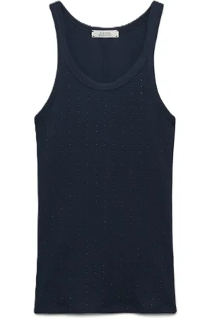 Dorothee Schumacher Top, Dame, Blå, 2XL, Bomuld, Ribstrikket Tanktop med Hotfix-udsmykning