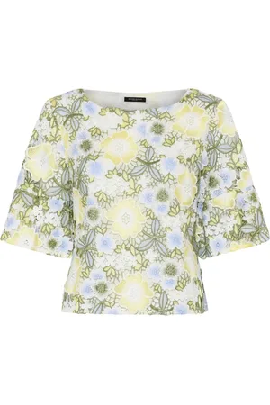 Bruuns Bazaar Top, Dame, Flerfarvet, S, Bomuld, Bluse med blomsterbroderi og bådudskæring