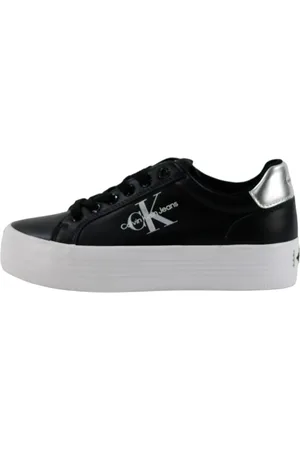 Calvin Klein Sko, Dame, Sort, 39 EU, Læder, Premium Læder Snøresko med Flatform-sål