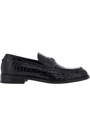 Roberto Cavalli Sko, Herre, Sort, 43 EU, Læder, Crocodile-Effect Penny Loafers