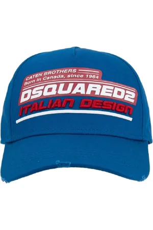 Dsquared2 Tilbehør, unisex, Blå, ONE SIZE, Bomuld, Baseball Cap med Print og Spænde