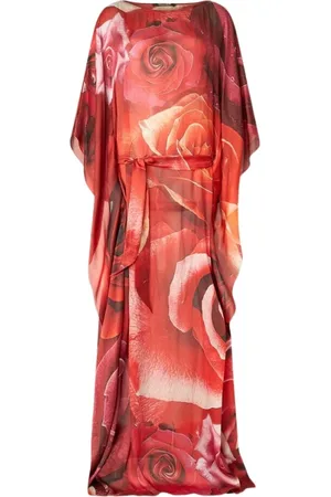 Roberto Cavalli Kjole, Dame, Rød, XS, Silkekjole med rosemønster