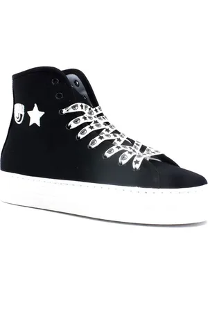 Chiara Ferragni Sko, Dame, Sort, 41 EU, Uld, Høje sorte og hvide canvas sneakers