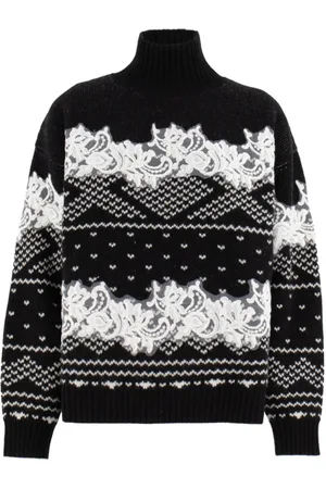 ERMANNO SCERVINO Strik, Dame, Sort, S, Uld, Stribet turtleneck uldtrøje