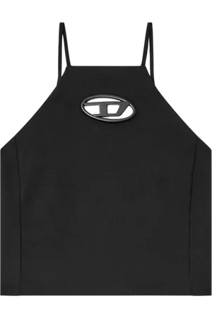 Diesel Top, Dame, Sort, 2XS, Halterneck Top med Ovalt Logo