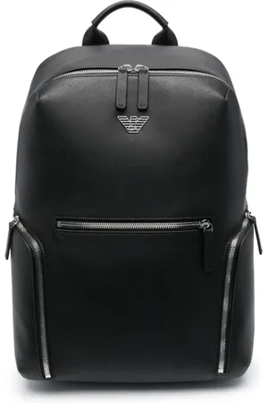 Emporio Armani Taske, Herre, Sort, ONE SIZE, Uld, Logo-præget rygsæk med lynlås