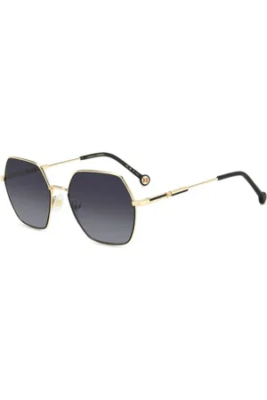 Carolina Herrera Tilbehør, Dame, Gul, 55 MM, Uld, Guld & Sorte Solbriller med Mørke Glas