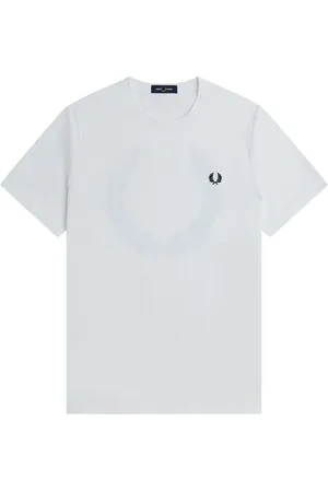 Fred Perry Top, Herre, Hvid, L, Bomuld, T-shirt med grafik på ryggen og laurbærkrans-print