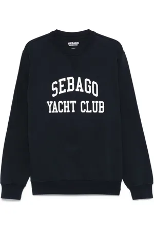 SEBAGO Sweathshirts & Hoodies, Herre, Blå, XL, Uld, Navy Logo Print Sweater