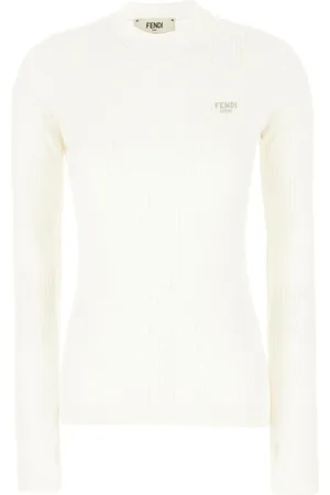 Fendi Top, Dame, Hvid, S, Uld, Hvid Ribstrikket Top med Rund Hals