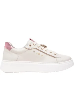 Nero Giardini Sko, Dame, , 36 EU, Læder, Hvide lædersneakers med pink metallic detaljer